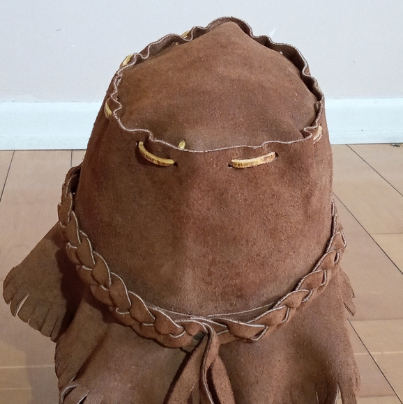 Handmade Vintage Suede bucket hat with leather stitching and braiding unisex - Picture 4 of 6